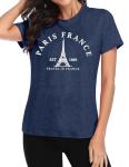 Paris France Shirt Women Eiffel Tower T Shirt Travel in France Tshirts Vacation Tees Paris Tops Darkblue