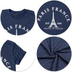 Paris France Shirt Women Eiffel Tower T Shirt Travel in France Tshirts Vacation Tees Paris Tops Darkblue