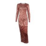 4UFIT Women's Printed Round Neck Backless Slim Fit Long Sleeve Bodycon Maxi Dress