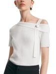 GOELIA Women's One Shoulder Short Sleeve Knit T-Shirt Dressy White Pullover Slim Fit Business Casual Tops for Women