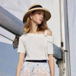 GOELIA Women's One Shoulder Short Sleeve Knit T-Shirt Dressy White Pullover Slim Fit Business Casual Tops for Women
