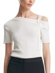 GOELIA Women's One Shoulder Short Sleeve Knit T-Shirt Dressy White Pullover Slim Fit Business Casual Tops for Women