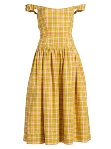 Giorgia Saffron Plaid Cotton Midi Dress