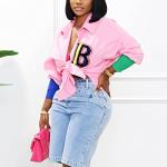 Color Block Letter Embroidery Shirt Dress for Women