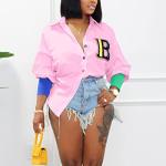 Color Block Letter Embroidery Shirt Dress for Women