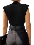 LYANER Women's Black V Neck Ruched Bodysuit