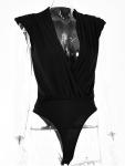 LYANER Women's Black V Neck Ruched Bodysuit