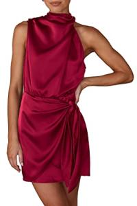 PrettyGarden Women's Deep Red Satin Cocktail Dress
