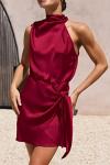 PrettyGarden Women's Deep Red Satin Cocktail Dress
