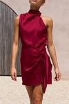 PrettyGarden Women's Deep Red Satin Cocktail Dress
