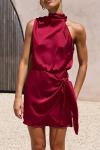 PrettyGarden Women's Deep Red Satin Cocktail Dress