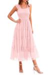 PRETTYGARDEN Women's Summer Midi Tulle Dress Sleeveless Smocked Square Neck Ruffle Flowy Party Wedding Guest Sundress (Light Pink,X-Large)