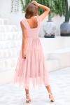 PRETTYGARDEN Women's Summer Midi Tulle Dress Sleeveless Smocked Square Neck Ruffle Flowy Party Wedding Guest Sundress (Light Pink,X-Large)