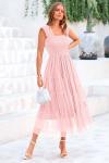 PRETTYGARDEN Women's Summer Midi Tulle Dress Sleeveless Smocked Square Neck Ruffle Flowy Party Wedding Guest Sundress (Light Pink,X-Large)