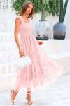 PRETTYGARDEN Women's Summer Midi Tulle Dress Sleeveless Smocked Square Neck Ruffle Flowy Party Wedding Guest Sundress (Light Pink,X-Large)