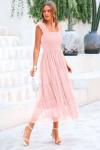 PRETTYGARDEN Women's Summer Midi Tulle Dress Sleeveless Smocked Square Neck Ruffle Flowy Party Wedding Guest Sundress (Light Pink,X-Large)
