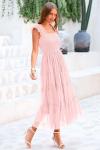PRETTYGARDEN Women's Summer Midi Tulle Dress Sleeveless Smocked Square Neck Ruffle Flowy Party Wedding Guest Sundress (Light Pink,X-Large)