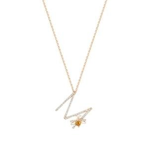 Bee Goddess, M Xs Letter Necklace, 14K Rose Gold, Peridot