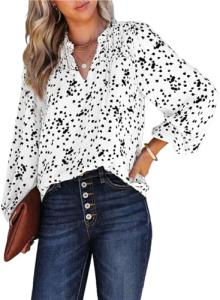 PRETTYGARDEN Womens Floral Spring Tops 2025 V Neck Long Sleeve Blouses Dressy Casual Boho Chiffon Business Work Shirts (White,XL)