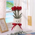 Apricot Lamb Plush Vase with Soft Flowers