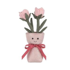 Apricot Lamb Plush Toy with Pink Rose Vase