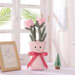 Apricot Lamb Plush Toy with Pink Rose Vase