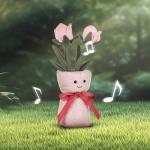 Apricot Lamb Plush Toy with Pink Rose Vase