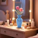 Apricot Lamb Plush Tulips in Potted Vase
