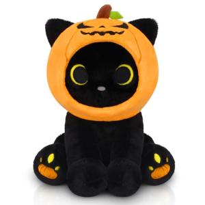Halloween Pumpkin Black Cat Plush Toy 8 inches
