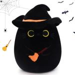 Cute Halloween Black Cat Plush Toy with Hat
