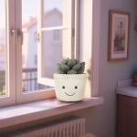 Kawaii Apricot Lamb Plush Toy with Green Pot