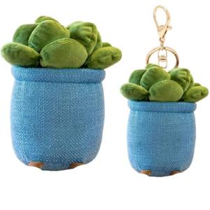 Blue Succulent Plush Toy and Keychain Set