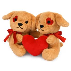 Love Dog Plush Stuffed Animals Pair with Heart