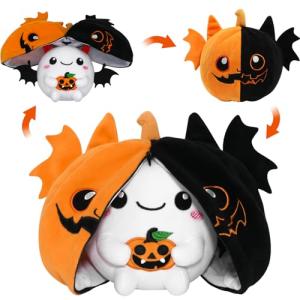 Reversible Bat Ghost Plush with Pumpkin Zipper