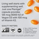 Sports Research® Vegan D3 5000iu with Vitamin K2 100mg - Formulated with Coconut MCT Oil - Vegan Certified, Soy & Gluten Free - 60 Softgels