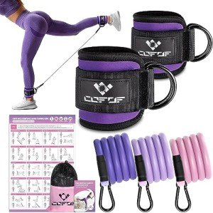 Ankle Resistance Bands with Cuffs, Ankle Bands for Working Out, Ankle Band Cuff for Kickbacks Hip, Leg Glute Exercise Equipment with Training Poster, Resistance Band with Ankle Cuffs for Women(Purple)