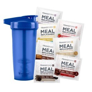 TransformHQ Meal Replacement Shake Variety Box With Blue Shaker, 7 Single-Serving Shake Packs