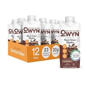 OWYN Only What You Need Vegan Complete Nutrition Protein Shake, 20g plant based protein, 23 Vitamins Minerals, Nutritional Shake, Gluten, Soy, and Tree Nut-Free (Chocolate, 12 pack)