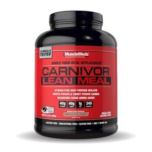 MuscleMeds CARNIVOR Lean Meal Whole Food Meal Replacement Shake, MRE, Beef Protein Isolate, White Potato, Sweet Potato, 40g Protein, 40 g Carbs, Lactose Free, Sugar Free, Chocolate Fudge 20 Servings