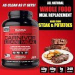MuscleMeds CARNIVOR Lean Meal Whole Food Meal Replacement Shake, MRE, Beef Protein Isolate, White Potato, Sweet Potato, 40g Protein, 40 g Carbs, Lactose Free, Sugar Free, Chocolate Fudge 20 Servings