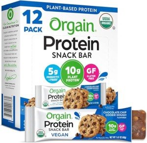 Orgain Organic Vegan Protein Bars, Chocolate Chip Cookie Dough - 10g Plant Based Protein, Low Calorie Healthy Snacks, No Lactose or Soy Ingredients, Gluten Free, Non-GMO - 1.41 Oz (Pack of 12)