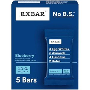 RXBAR Protein Bars, Protein Snack, Snack Bars, Blueberry, 9.1oz Box (5 Bars)