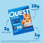Quest Nutrition Chocolate Chip Protein Cookie, 15g Protein, 1g Sugar, 2g Net Carbs, Keto Friendly, High Protein, Low Carb; 12 Count
