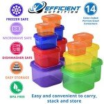 Efficient Nutrition Portion Control Containers DELUXE Kit (14-Piece) with COMPLETE GUIDE + 21 DAY PLANNER + RECIPE eBOOK BPA FREE Color Coded Meal Prep System for Diet and Weight Loss