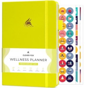 Clever Fox Wellness Planner - Weekly & Daily Health and Wellness Log, Food Journal & Meal Planner Diary for Calorie Counting, Notebook for Medical Condition Tracking, A5-Sized - Neon Yellow