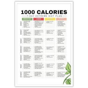 1000 Calories Extreme Diet Plan Low Calorie Diet Losing Weight Meal Poster Prep 7-Day Healthy Recipes Meal Plan Canvas Wall Art For Kitchen Decor 12x16in Unframed