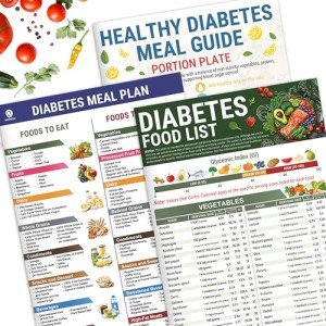 HAMIEW 3 Count Diabetes Food List and Meal Planner Laminated, Diabetic Food List Chart for Type 1 2 Diabetes, Healthy Diabetic Diet Meal Guide Plan Recipes Cookbook For Beginners Pre-Diabetes, Glycemic Index Chart
