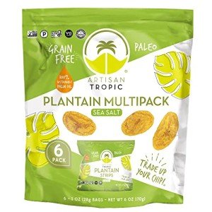 ARTISAN TROPIC Plantain Strips Sea Salt - 6 Pack, 1oz - Vegan, Paleo, Gluten Free Chips - Individual Bags Healthy Snacks for School, Gym, Kids – Whole 30 Approved Foods Baked Banana Chips
