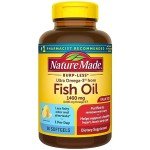 Nature Made Burp Less Ultra Omega 3 Fish Oil Supplements, 1400mg Fish Oil Omega 3 Supplements as Ethyl Esters for Healthy Heart Brain Eyes Support, One Per Day, 90 Softgels