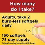 Nature Made Burp Less Fish Oil Omega 3 Supplements, 1000mg Softgels, Omega 3 Fish Oil Supplements for Healthy Heart Support, 150 Softgels, 75 Day Supply